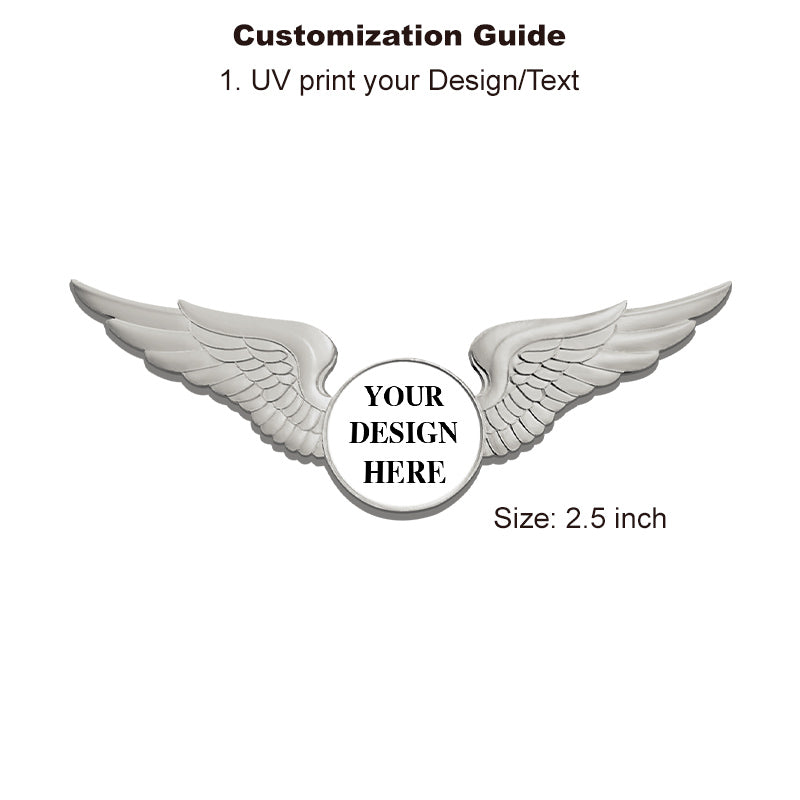 Silver Wing Pin with Custom Round Logo - 2.5 inch