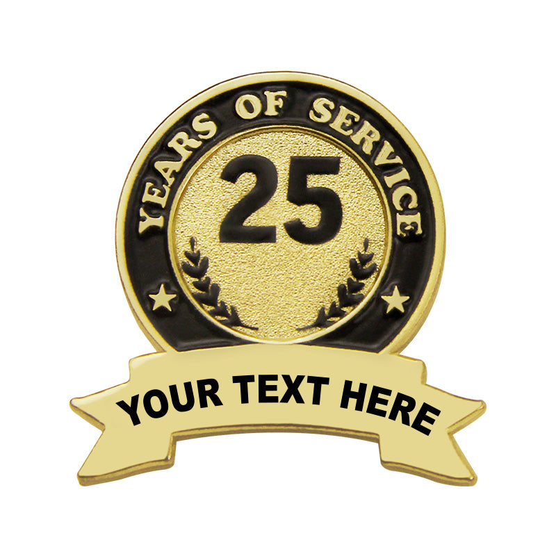 Years of Service Pins with Custom Center Years & Bottom Text Gold