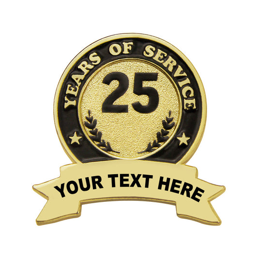 Years of Service Pins with Custom Center Years & Bottom Text Gold