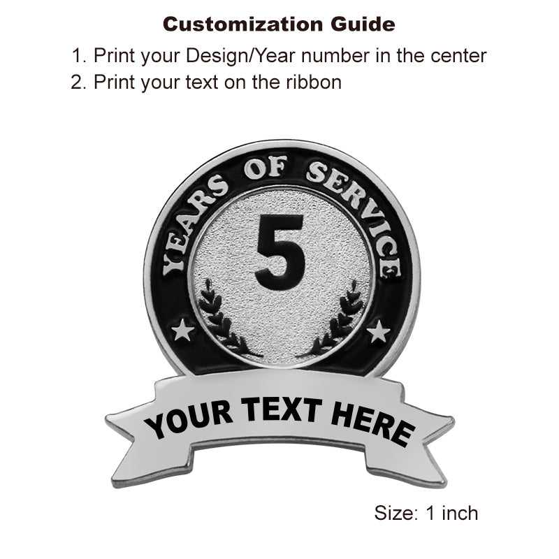 Years of Service Pins with Custom Center Years & Bottom Text Silver