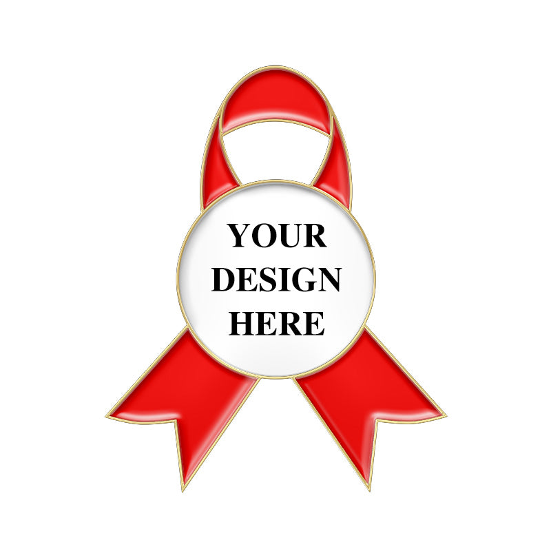 Red Custom Enamel Ribbon Pins with Gold Plating