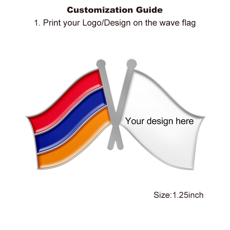 Silver Crossed Flag Pins - Armenia & Custom
