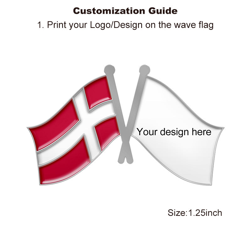 Silver Crossed Flag Pins - Denmark & Custom