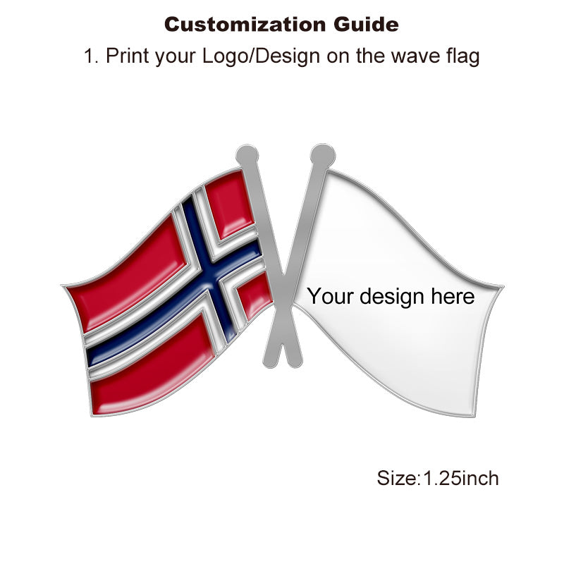 Silver Crossed Flag Pins - Norway & Custom