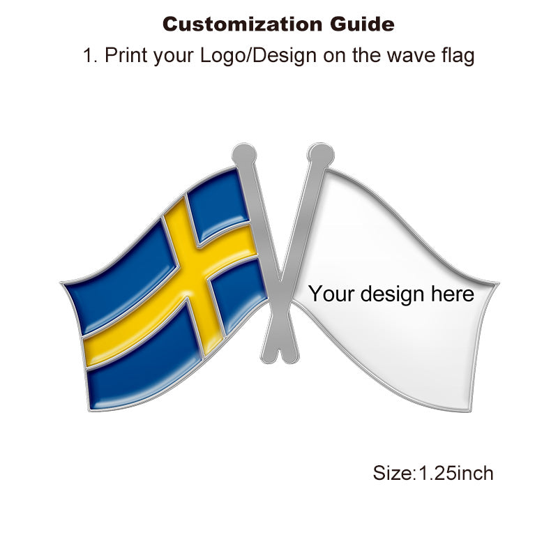 Silver Crossed Flag Pins - Sweden & Custom