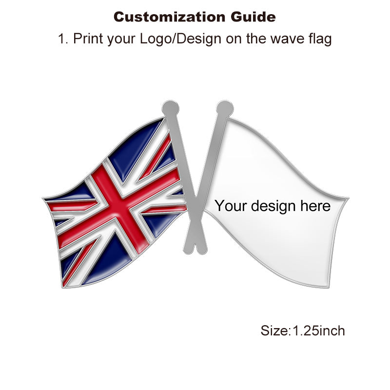 Silver Crossed Flag Pins - UK & Custom