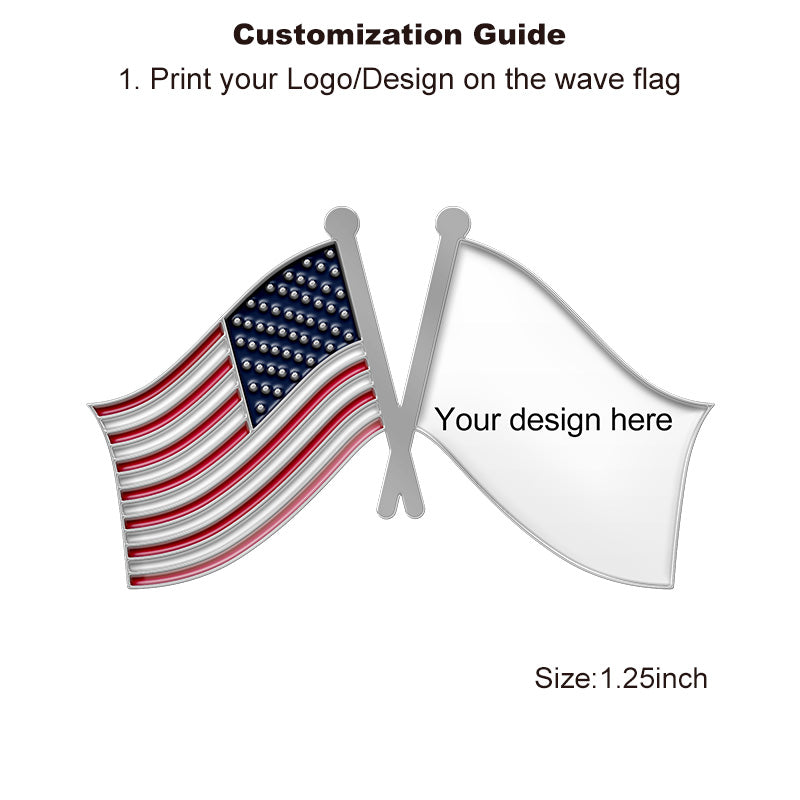 Silver Crossed Flag Pins - America & Custom