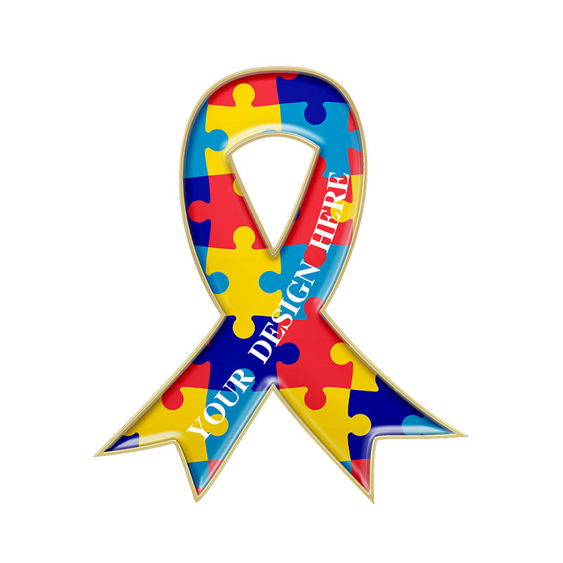 Custom Autism Awareness Enamel Ribbon Pin with Gold Plating