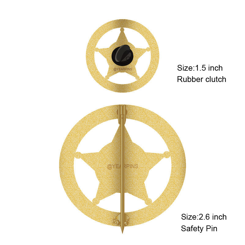 Back view of US Marshal badges in 38mm with pin and 66mm with sturdy mounting, replica law enforcement badge with customizable design and official-style detailing