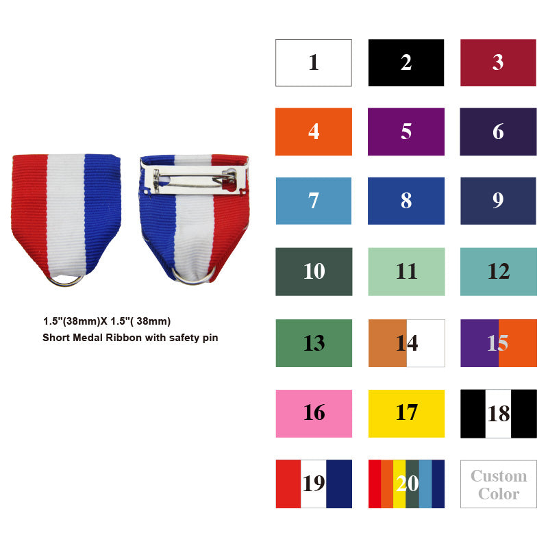 Short medal ribbon with safety pin for Yearpins medals