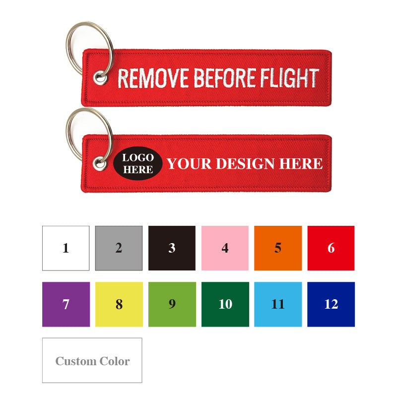 embroidered flight tags in 12 different colors for full customization