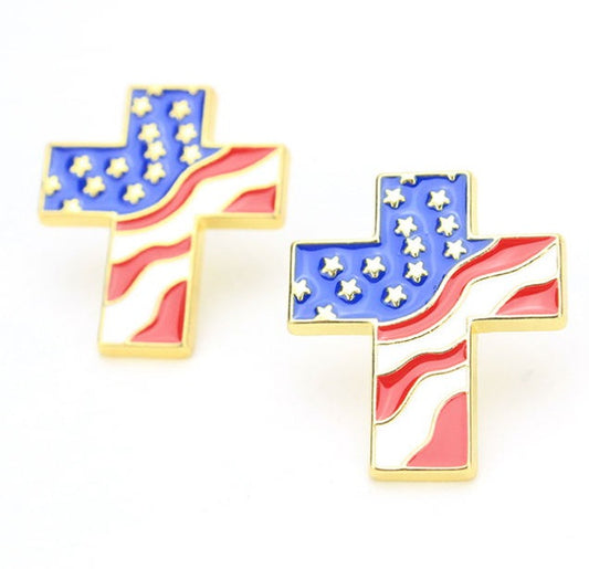American Flag Pin with Cross Shape