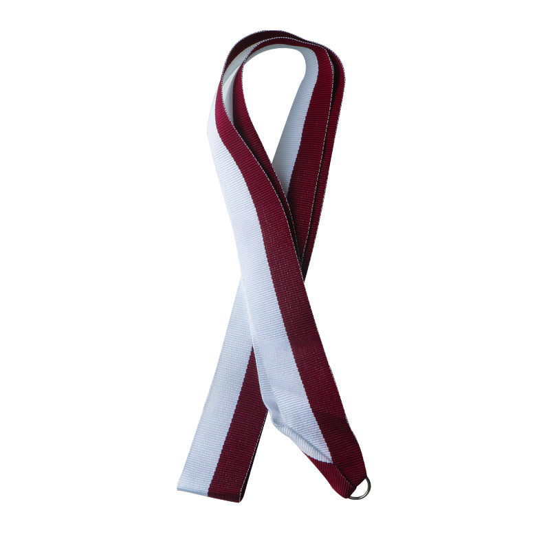 Medal Lanyard with Hook - White & Dark Red Stripe