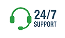 Logo with a headset icon and '24/7 Support' text