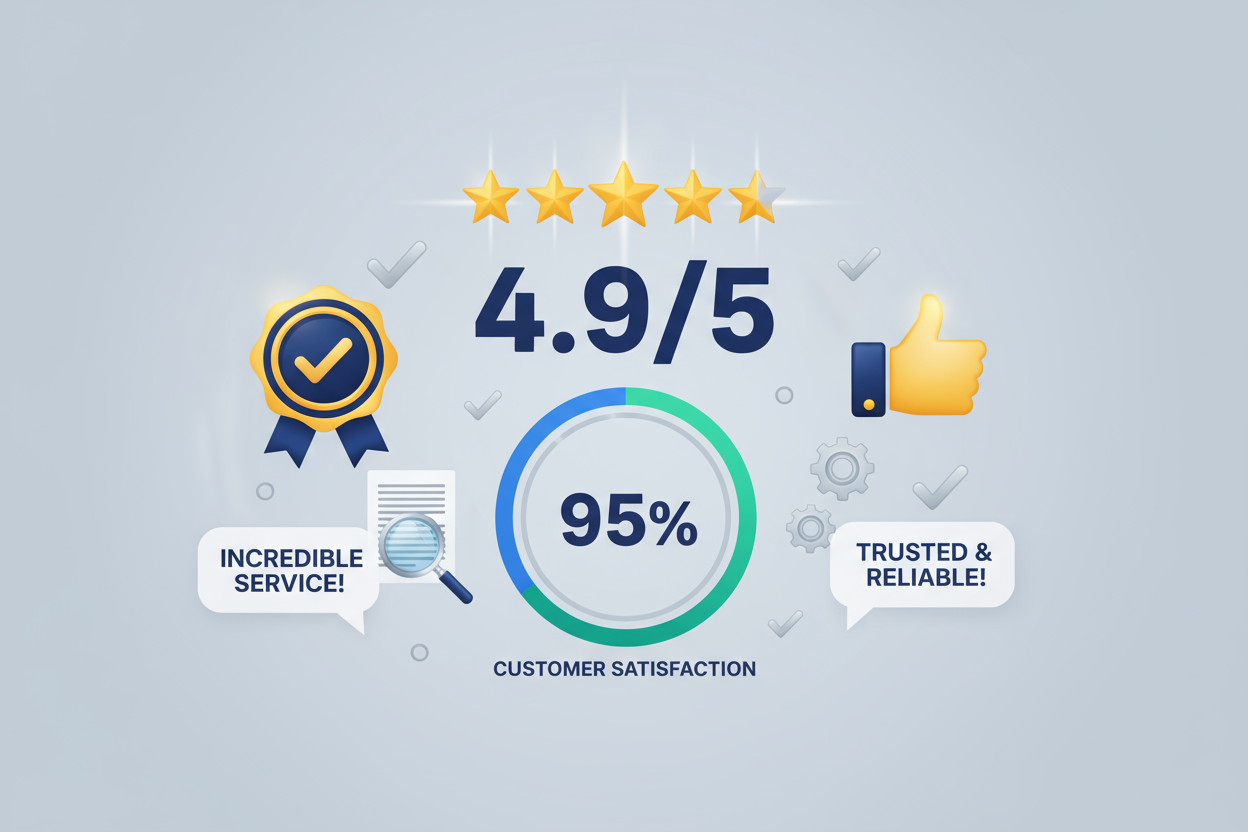 With an average rating of 4.9/5 stars, 95% of our customers praise our efficiency and attention to detail.