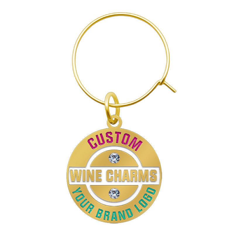 Custom Wine Charms Set with diamonds, Open size
