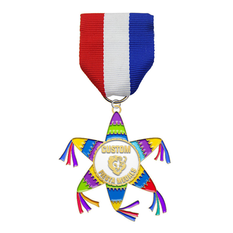Custom rainbow pinada star shape fiesta medal