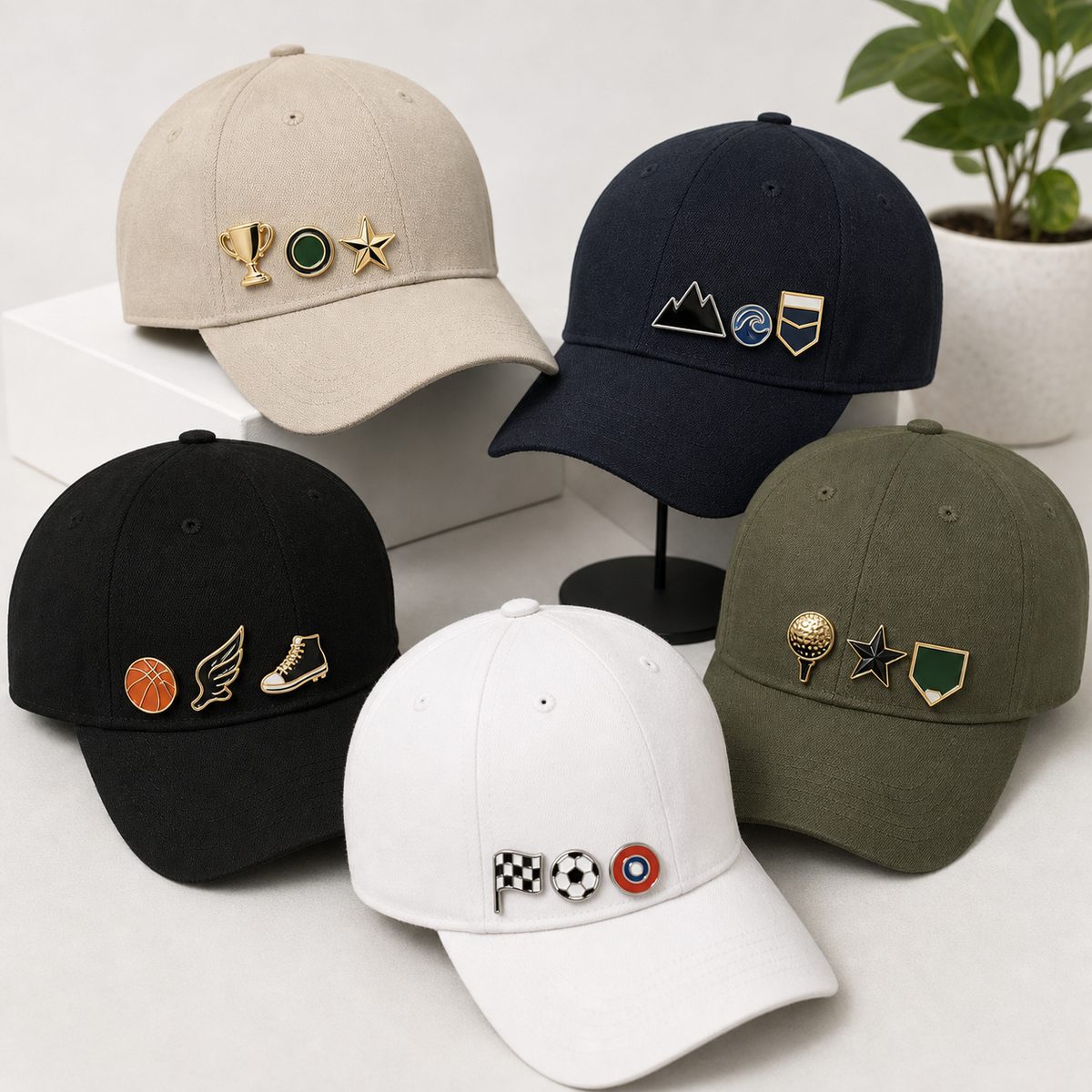 Custom hat pins used on caps merchandise events teams and clubs