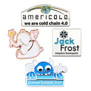 Custom soft enamel pin case sample; embossed metal with enamel color; custom enamel pins.