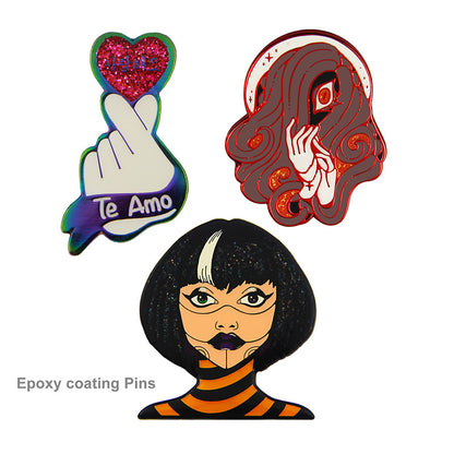 Custom soft enamel pin with epoxy coating (domed); glossy protective layer