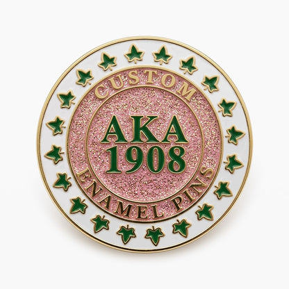 Alpha kappa alpha sorority sister lapel pins in gold finish with pink and green colors.