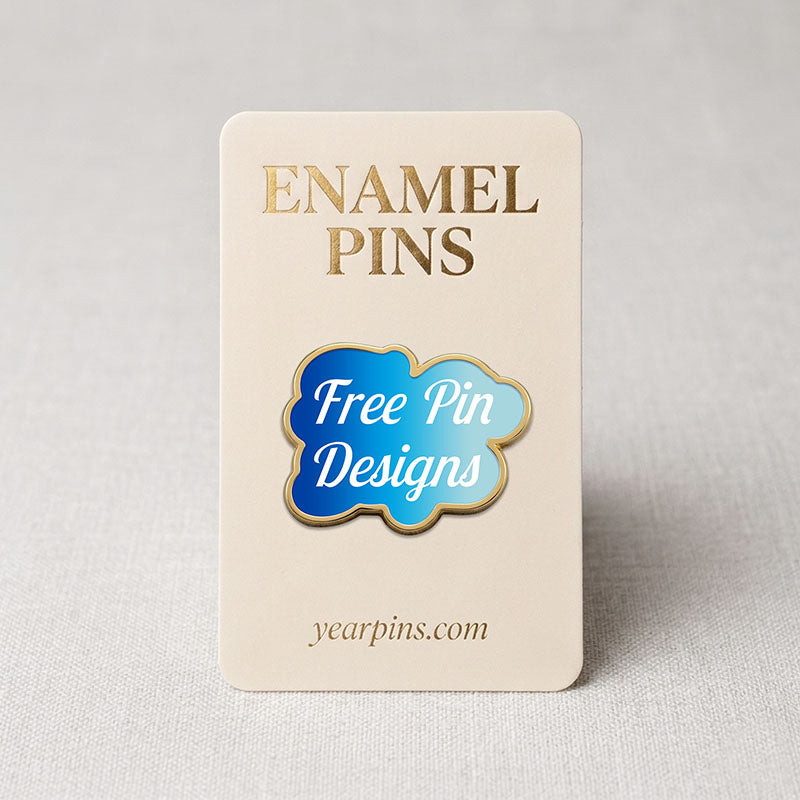 Custom printed enamel pin displayed on a Custom Printed Paper Card upgrade 