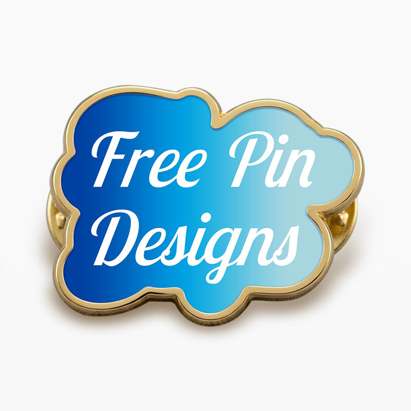 Custom printed enamel pin with a blue gradient background showing an example of custom text personalization