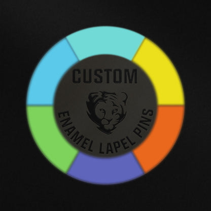 Custom glow in the dark pins featuring a vibrant multi-colored design that emits a luminous effect in low-light conditions