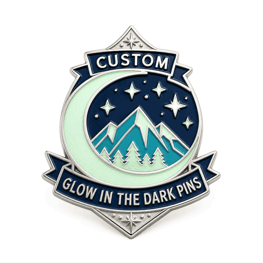 Animated custom glow-in-the-dark pin showing its luminous enamel effect