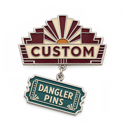Animated custom dangler pin showing the suspended lower charm in motion