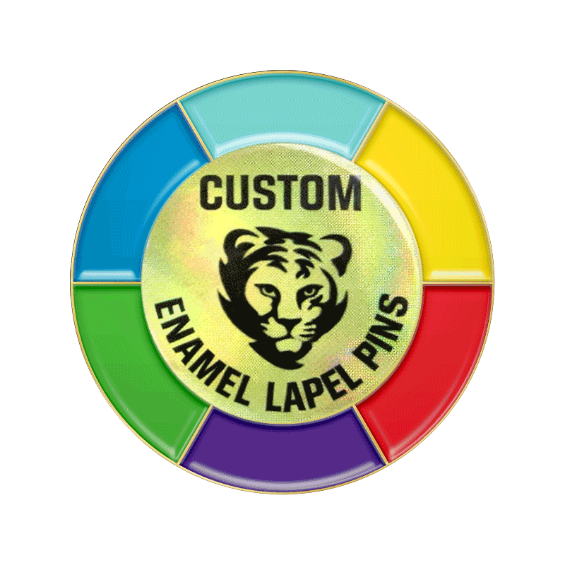 Custom enamel lapel pin featuring a Lenticular effect that allows the design to shift between a tiger logo and a heart symbol.
