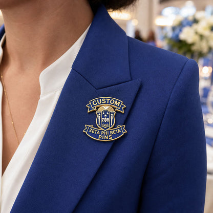Zeta Phi Beta Pins displayed in a realistic use setting