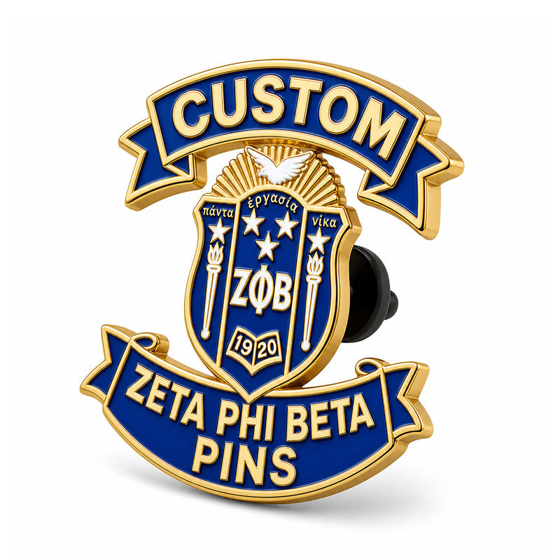 Side view of zeta phi beta pins showing metal edge thickness and pin backing