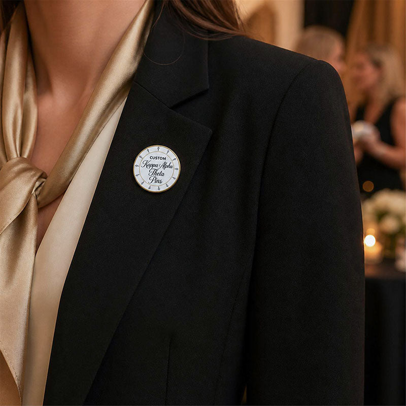 Kappa Alpha Theta Pins displayed in a realistic use setting
