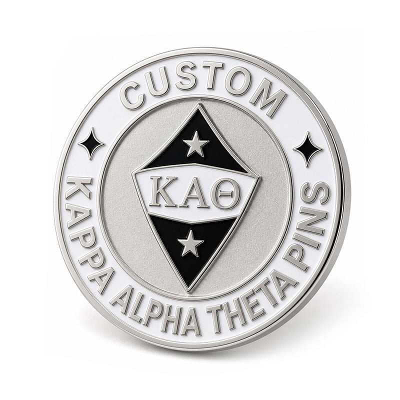 Kappa Alpha Theta Pins Silver Round Kite shown as a custom enamel pin on a clean white background