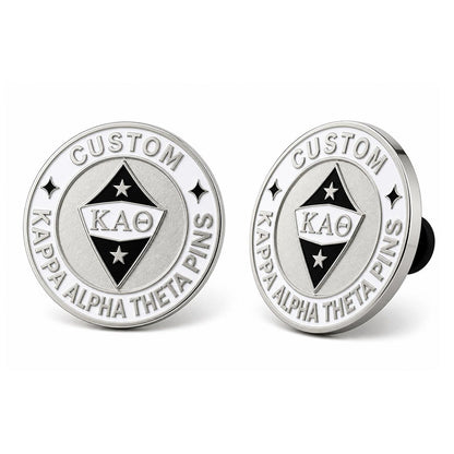 Side view of kappa alpha theta pins showing metal edge thickness and pin backing