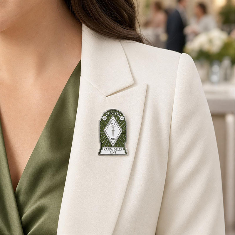 Kappa Delta Pins displayed in a realistic use setting