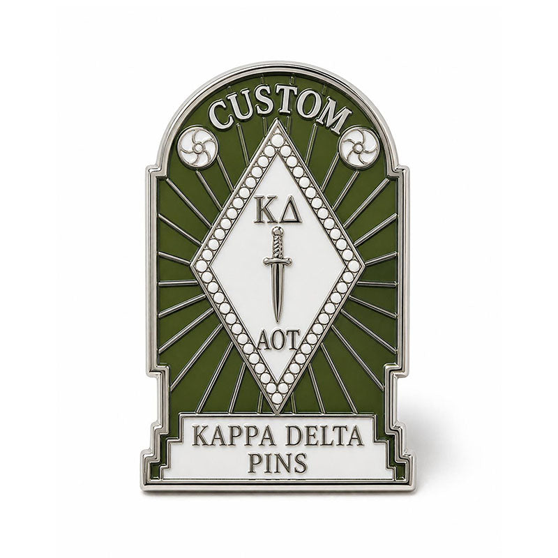 Kappa Delta Pins Arch Plaque shown as a custom enamel pin on a clean white background