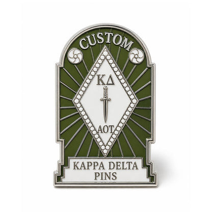 Kappa Delta Pins Arch Plaque shown as a custom enamel pin on a clean white background