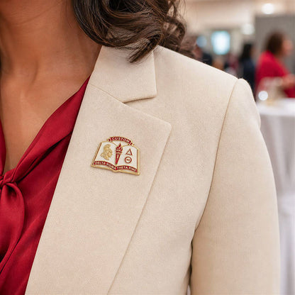 Delta Sigma Theta Pins displayed in a realistic use setting