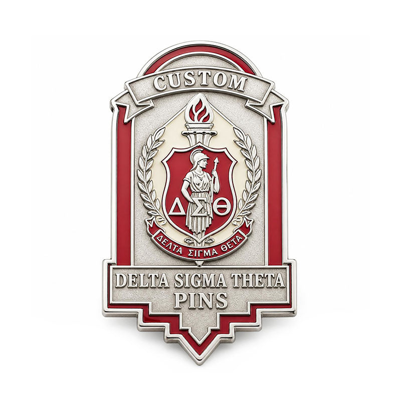 Delta Sigma Theta Pins shown as a custom enamel pin on a clean white background