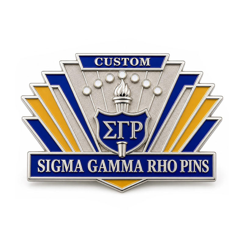 Sigma Gamma Rho Pins Geometric Plaque shown as a custom enamel pin on a clean white background