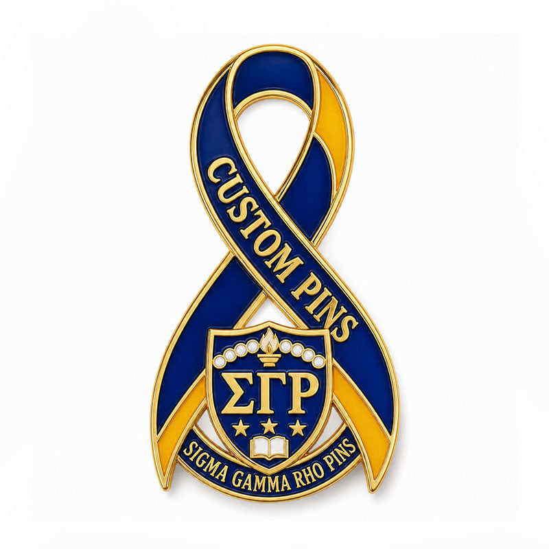 Sigma Gamma Rho Pins Ribbon shown as a custom enamel pin on a clean white background
