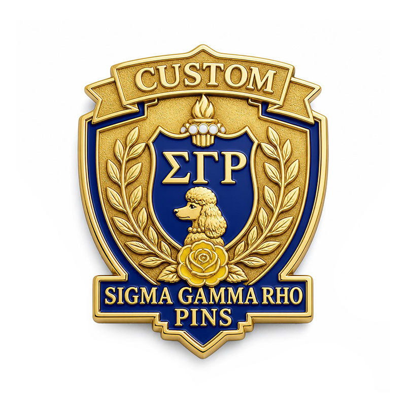 Sigma Gamma Rho Pins shown as a custom enamel pin on a clean white background