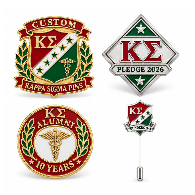 Custom Kappa Sigma pins arranged in a second black presentation case example