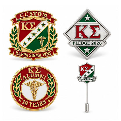 Custom Kappa Sigma pins arranged in a second black presentation case example