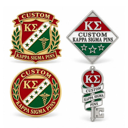 Custom Kappa Sigma pin displayed in a black presentation case