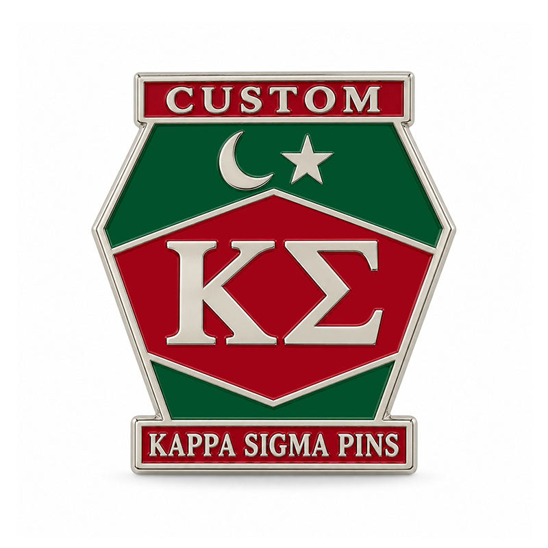 Silver-tone custom Kappa Sigma pin with detailed enamel fraternity emblem