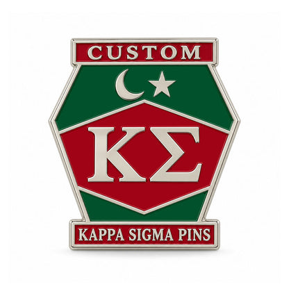 Silver-tone custom Kappa Sigma pin with detailed enamel fraternity emblem