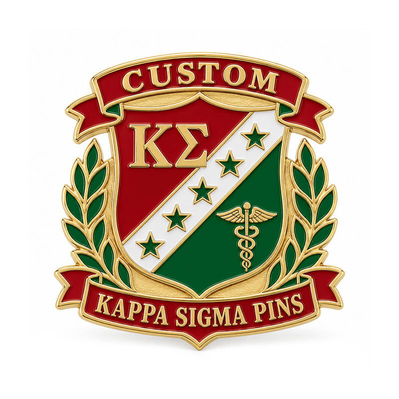 Gold-tone custom Kappa Sigma pin with detailed enamel fraternity emblem